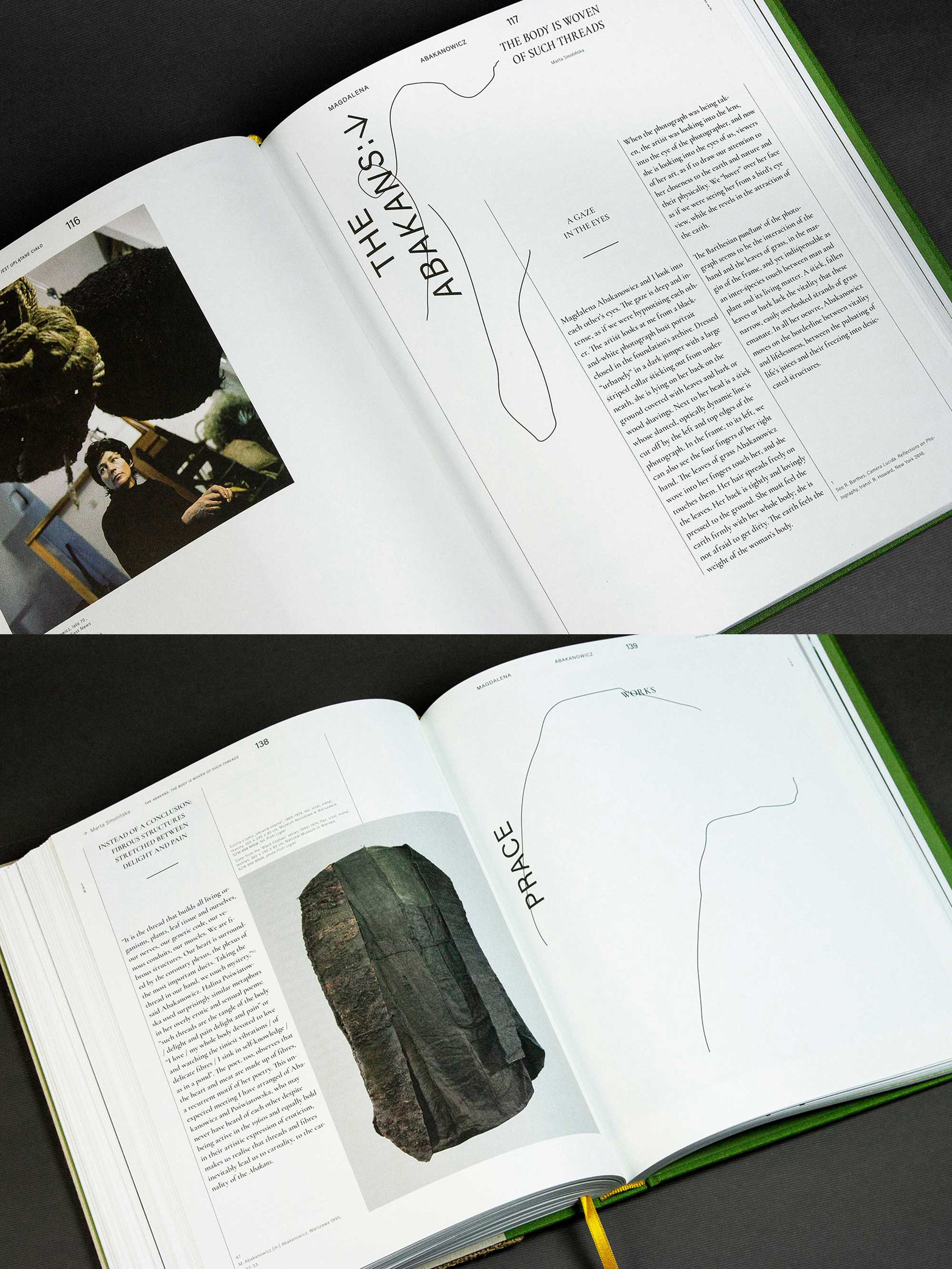 封面是以手黏的生黃麻做成。多虧了這個創意，每一份副本都有些許不同。這樣的差異來自素材本身不規則的結構，這和藝術家的作品有著顯著關聯。