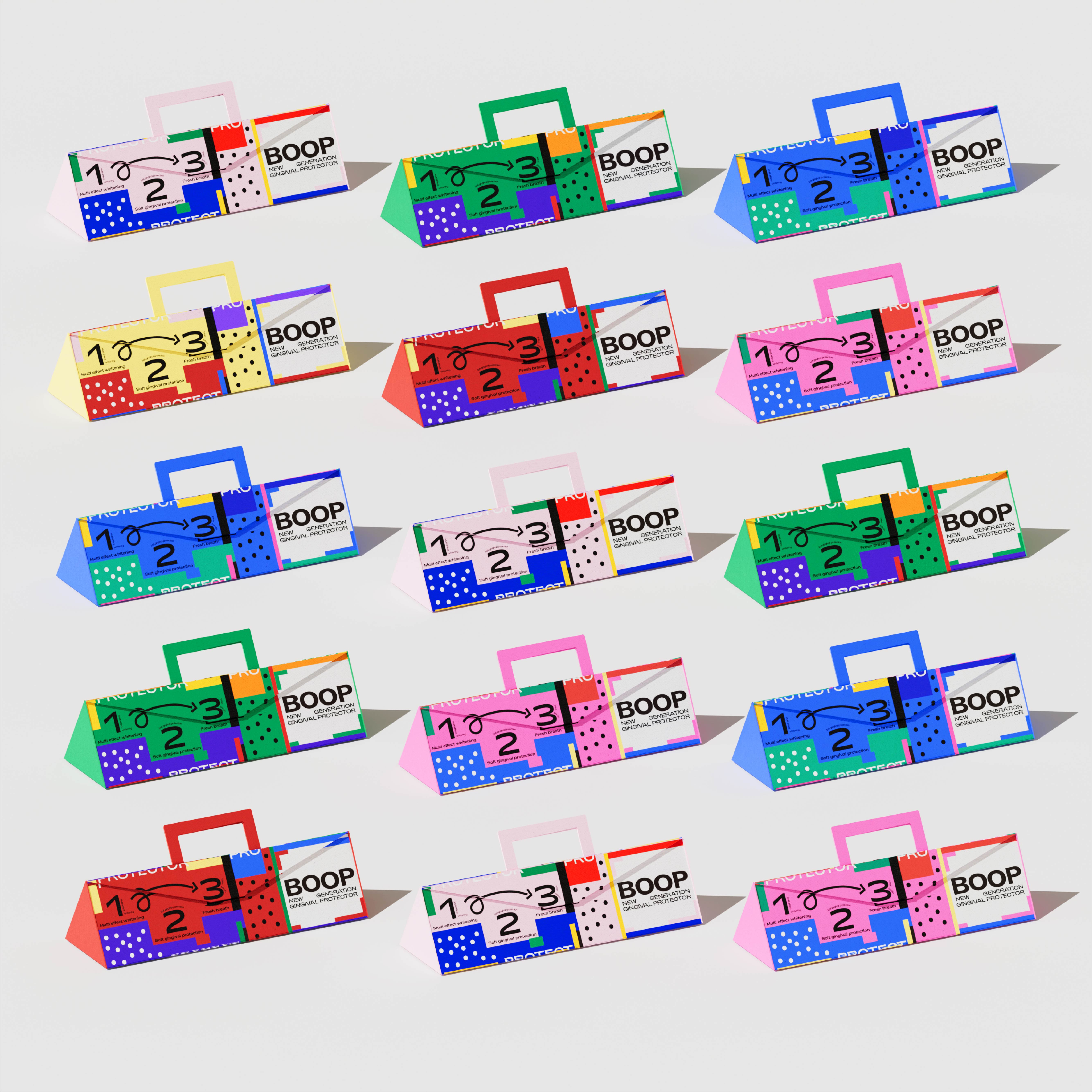 Boop是一款牙刷包裝設計,該產品致力於更好的解決口腔清潔問題,產品上升級了傳統的刷毛排列,提高了單位面積的刷毛率,刷頭更小巧,更有效地清潔口腔問題。