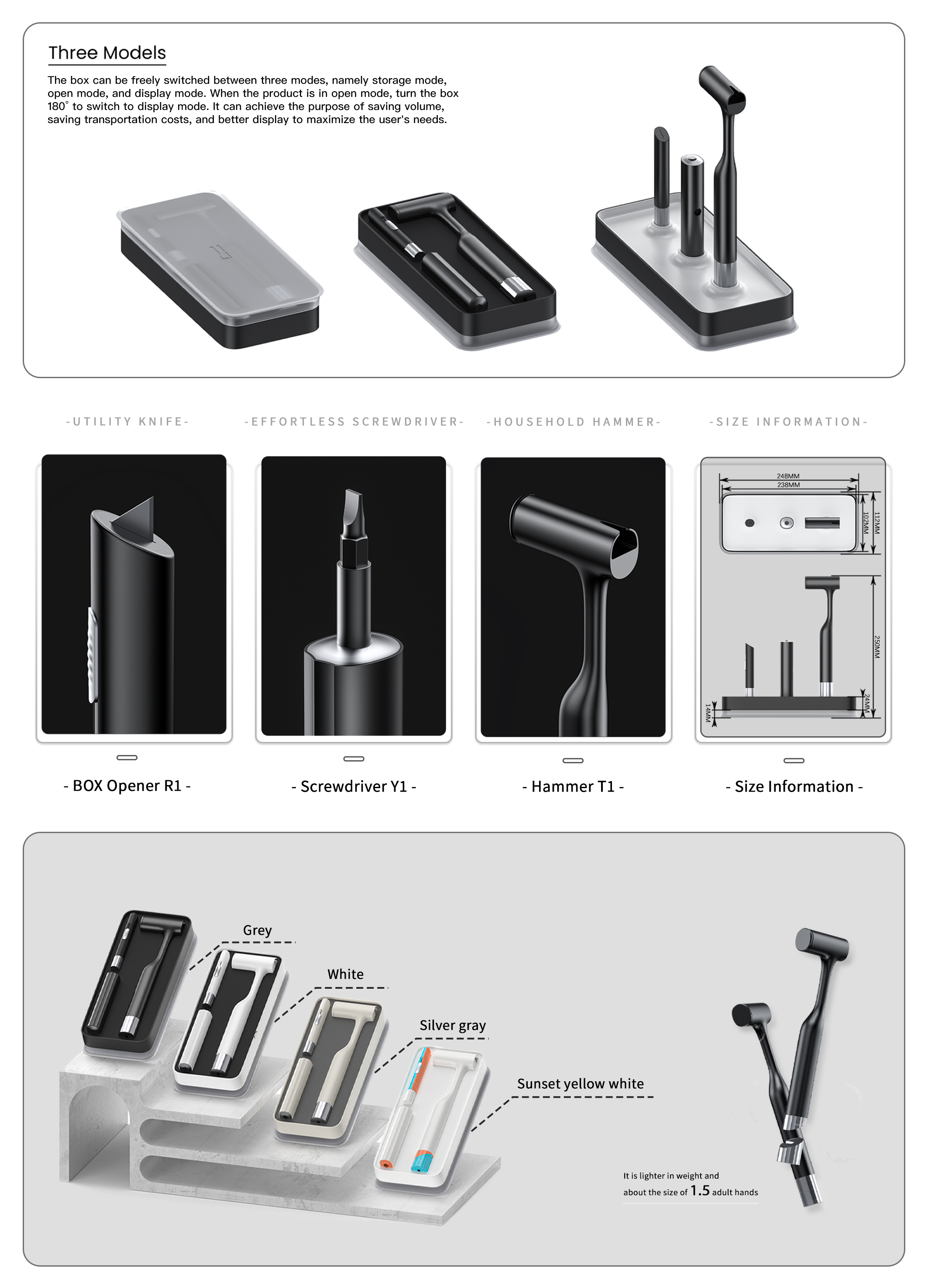 最大限度發揮傳統工具套裝的功能，在更加小巧便攜、安全易用的基礎上，精準平衡現階段年輕群體的審美需求和工具的使用需求。