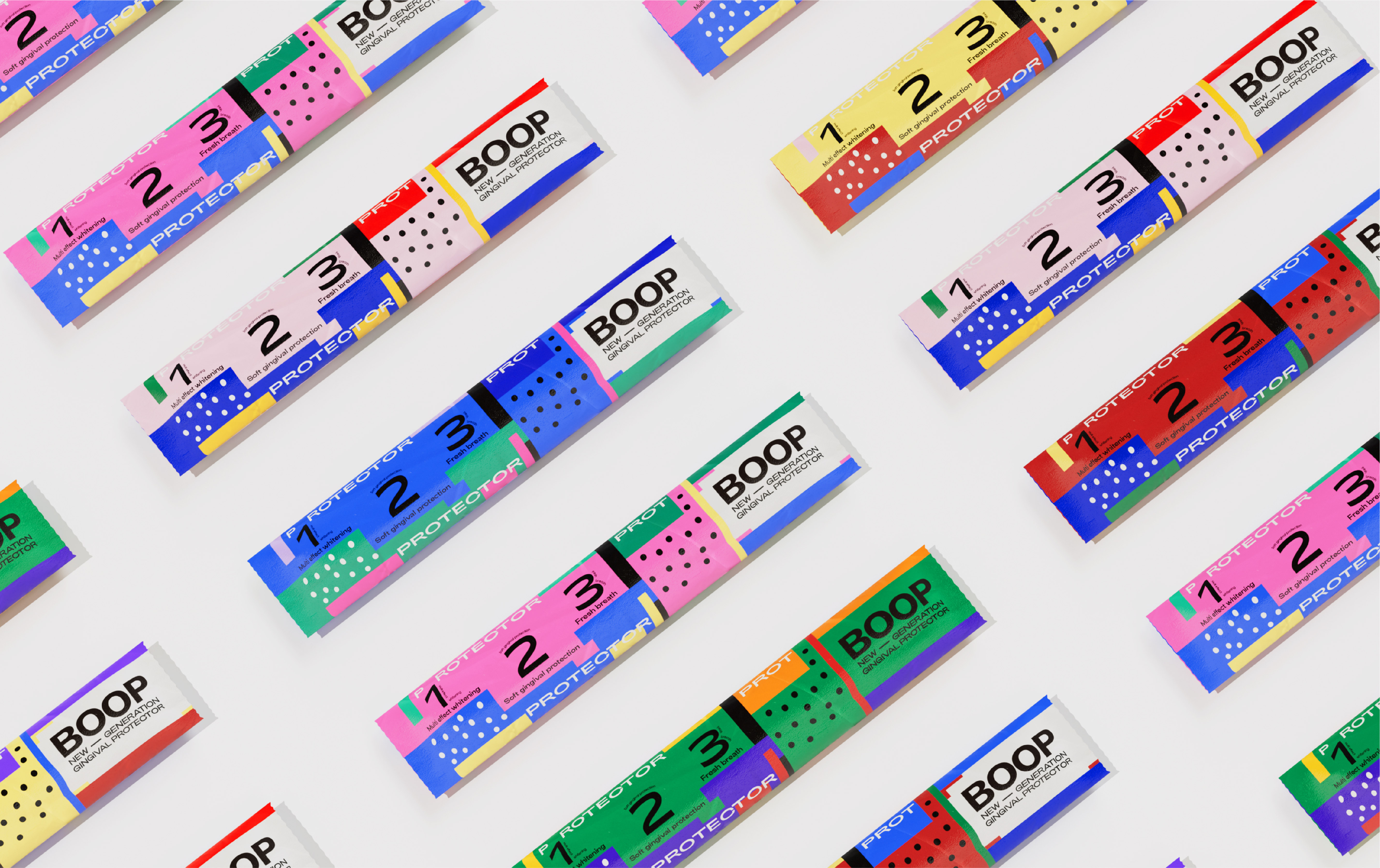 在設計上使用了色彩化+符號化的表達形式，高亮的色彩，希望在一天中帶給給人們美妙的心情；數字123，是生活常用口號，在包裝上不僅展示了產品的特點，也希望作為一種互動，給人們加油打氣，希望今天是美好多彩一天。