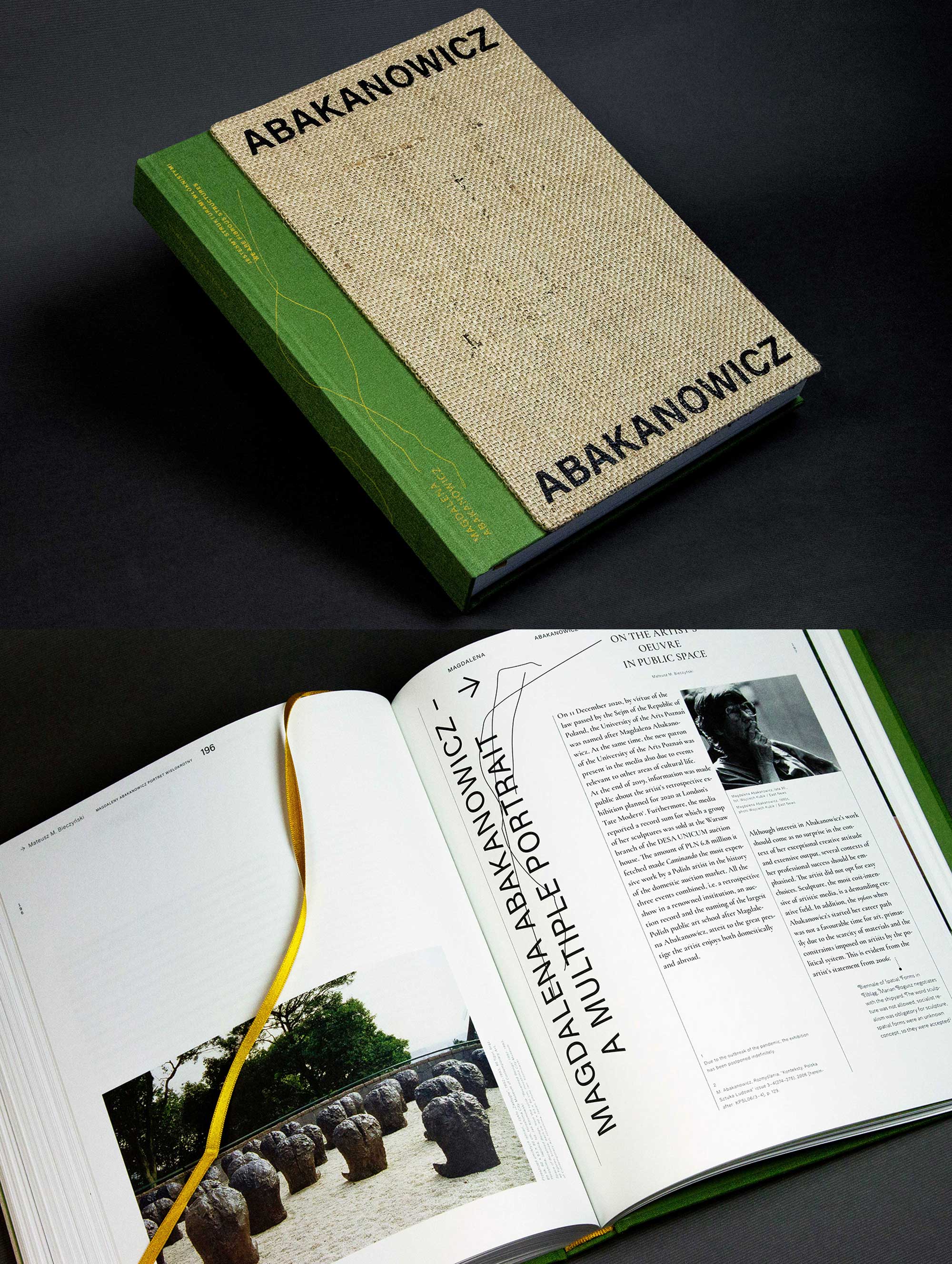 阿巴卡諾維奇(Abakanowicz)的目錄「我們都是纖維狀的結構體」的設計編排,在指涉藝術家作品的同時,也指涉著展覽的標題,該展覽於波茲南國立博物館展出。