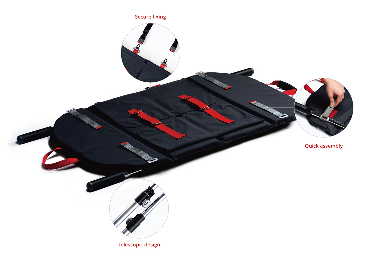 此外，不同犬種體型差異大，但市面上的擔架卻無法縮放。REVZ 可依犬隻的大小調整長度，讓搬運過程更安全更輕鬆。