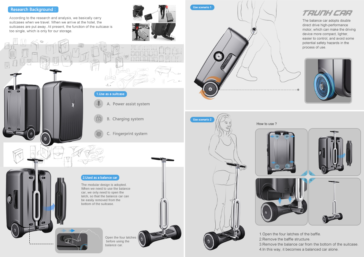 當路況不理想，我們可以開啟電力輔助模式。當我們拉出行李箱，它上面的驅動器會自動感應到我們的速度並且幫助我們前進。