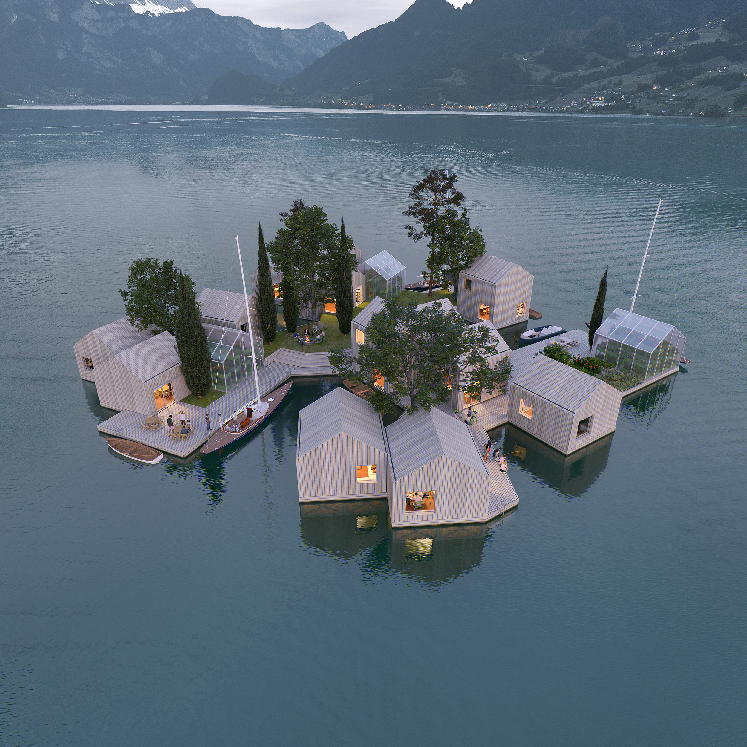 水上之地(Land on water)是一個實驗性、自給自足、漂浮的社區空間，可作為任何城市中現有公共空間的補充。