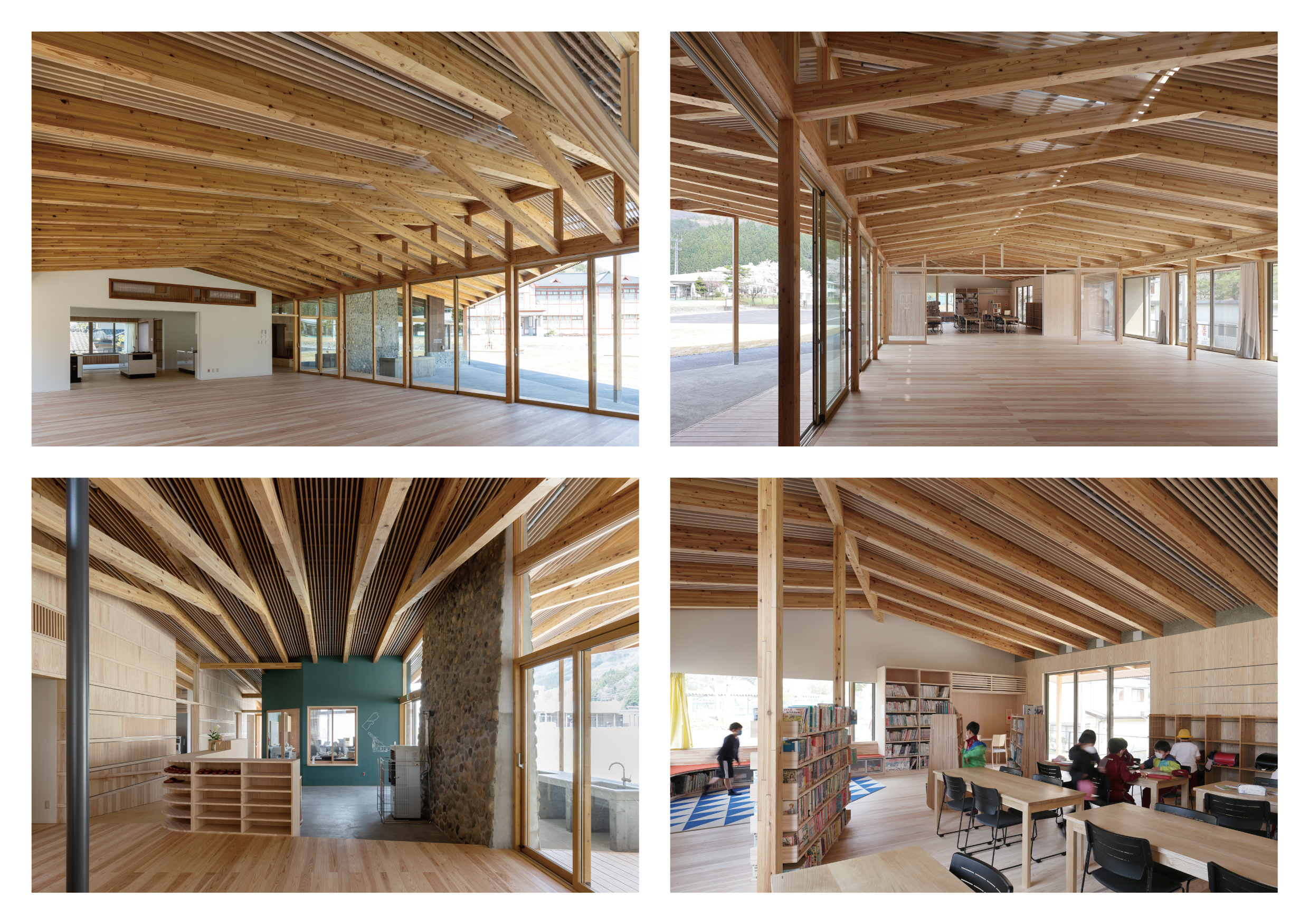 小鎮的核心產業是林木業，因此打造了一個巨大的木造架構，使用小鎮生產的木材，並運用小鎮發展出的技術，各種來自鎮上的木材都添了上去。這個位址鄰近河流，因此也使用石頭來建造牆面和人行道。  其他和小鎮歷史相呼應的素材，也被用來打造新的地景。